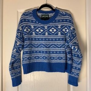 Cropped Blue & White Fair Isle Knit Sweater | Medium